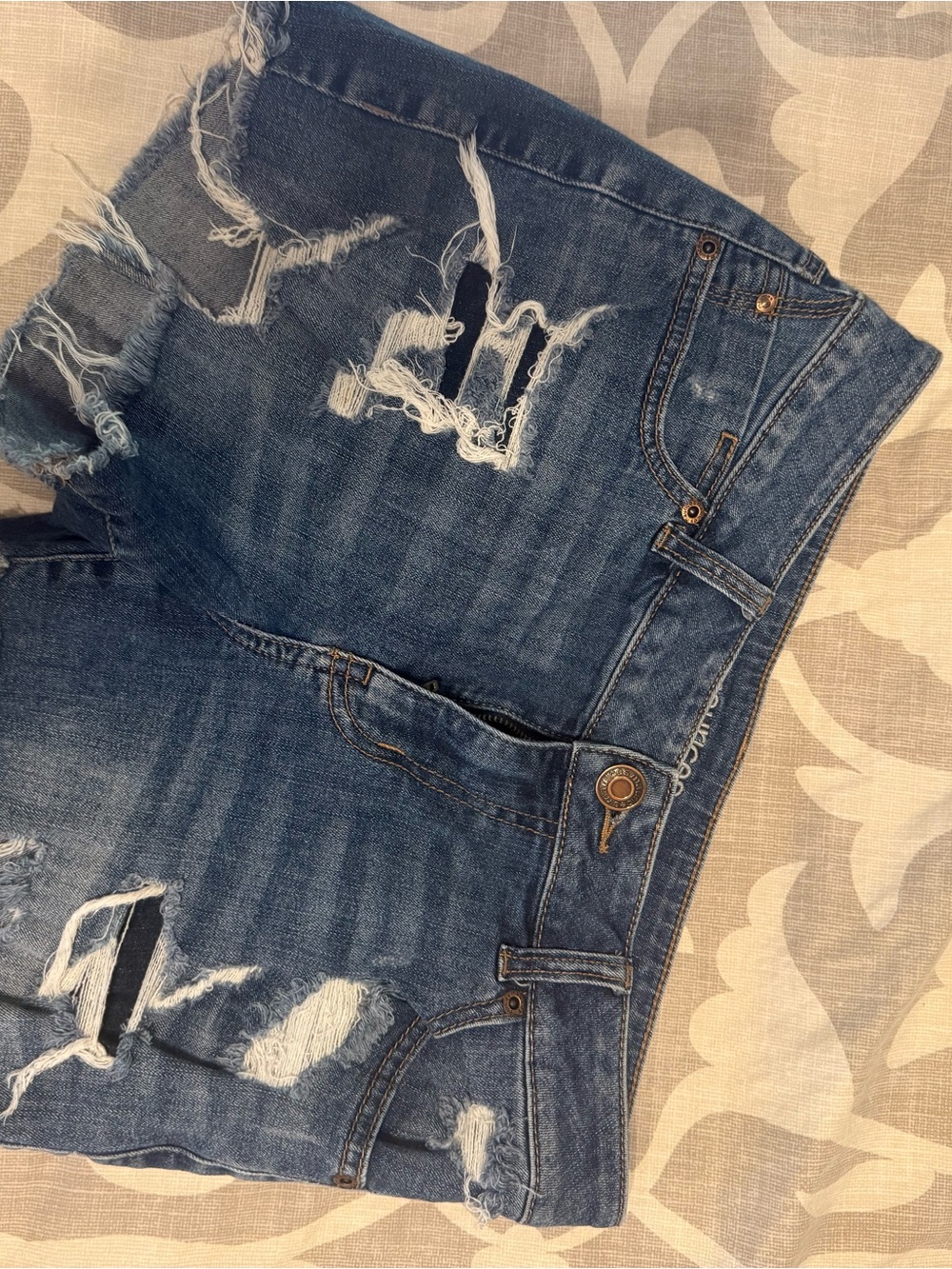 Maurices Distressed Dark Blue Denim Cutoff Shorts